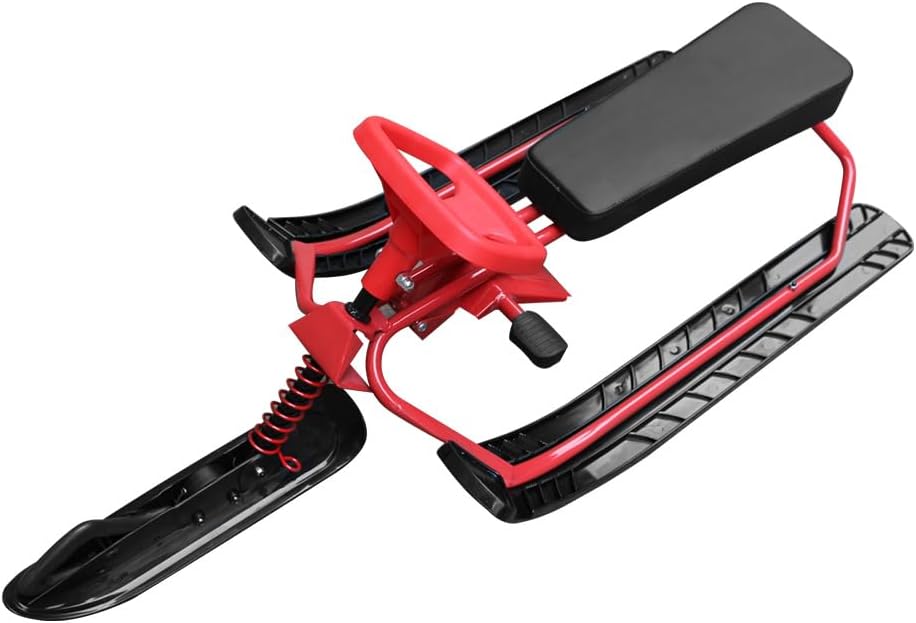 Snow Racer Lenkschlitten - Lenkrad und Doppelbremsen für kontrollierte Abfahrten - Eisenrahmen für Jugendliche und Erwachsene - 120 x 50 x 38 cm für Wintersport