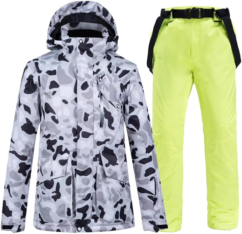 WAOCEO Damen Snowboardanzug XXL - Winterjacke und Skihose im zweiteiligen Set - Atmungsaktive Outdoor Bekleidung - Schneeanzug für Skifahren Snowboard und Wintersport