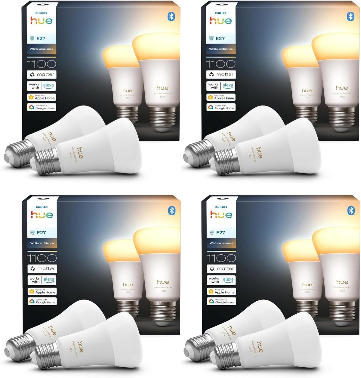 Philips Hue White Ambiance E27 - 8 smarte A60 LED Leuchtmittel mit 1100 Lumen Klasse - Dimmbar von warmem bis kaltem Weiß - App Sprachsteuerung Timer Alexa und Google