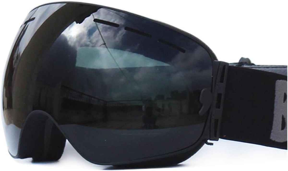 Skibrille Schwarz - Doppellinse mit UV400 Schutz und Antibeschlag - Große verspiegelte Skimaske für Damen und Herren - Für Ski Snowboard und Schnee Outdoor