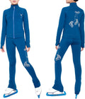 ZGYOZMNG Mädchen Eislauf Outfit - Trainingsjacke und Eislaufhose in Blau - Einfarbig in Größe M - Für Eiskunstlauf Training und sportliche Übungseinheiten