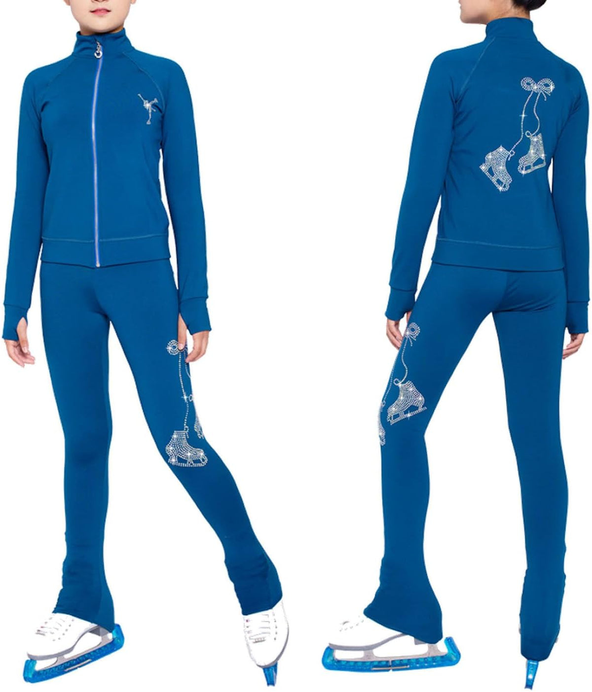 ZGYOZMNG Mädchen Eislauf Outfit - Trainingsjacke und Eislaufhose in Blau - Einfarbig in Größe M - Für Eiskunstlauf Training und sportliche Übungseinheiten
