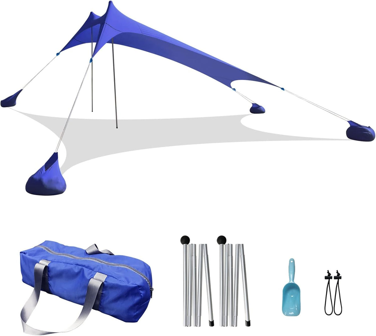 Strandzelt für 3 bis 4 Personen - Blau mit UV Schutz und 2 Aluminiumstangen - 3,5 kg mit Tragetasche - kompakte Strandmuschel für Camping und Freizeit