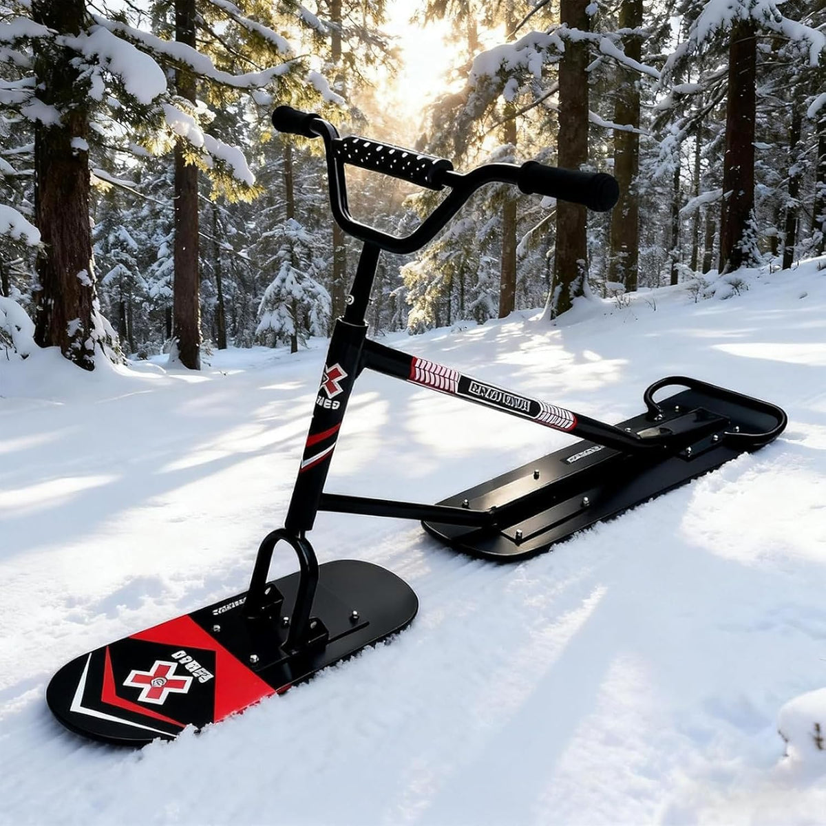 Snow Scooter für Erwachsene - 360 Grad drehbare Heckski und Dual Ski Design - verstärkter Aluminiumrahmen - All Terrain Schneescooter für Snowparks und Hügel
