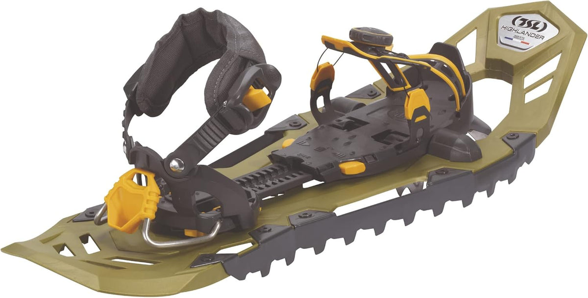 TSL Highlander Adjust Schneeschuhe Größe M - 61,5 x 21 cm aus Edelstahl und Kunststoff - Verbundrahmen in Olive - 1,9 kg für winterliche Schneetouren
