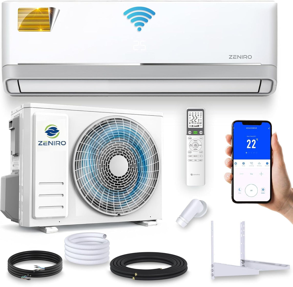 Split Klimaanlage 24000 BTU - 7,2 kW Klimagerät mit Kühlen Heizen und Energieeffizienz A Plus Plus - WiFi App 4D Airflow Selbstreinigung und R32 - Weiß mit Montagematerial