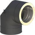 Jeremias DW Black Winkel 200 mm - Doppelwandiges Edelstahl Abgassystem mit 90 Grad Bogen - Mit Revision und runder Öffnung - Für Öl Gas und Festbrennstoffe