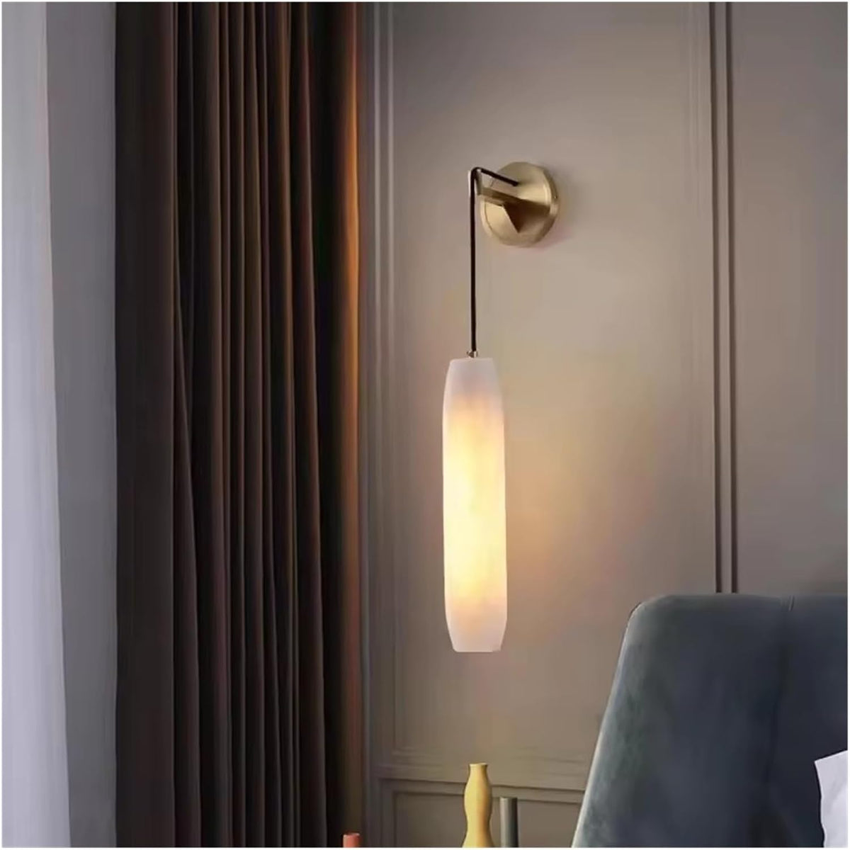 AYCDL Marmor Wandleuchte 38 x 7 cm - Zylindrische Innenleuchte aus Naturmarmor mit Kupferdraht - Verstellbare Leuchte mit E14 Leuchtmittel und neutralem Licht - Für Wohnzimmer Schlafzimmer Flur und Treppe