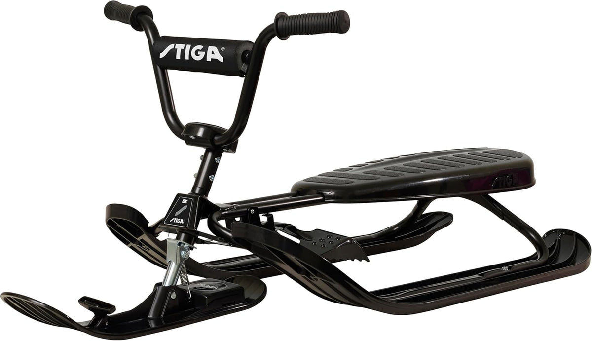 STIGA Snowracer Curve SX Lenkschlitten - 118 x 52 x 35 cm mit BMX Lenker Bremse und Zugseilwinde - Schwarz aus Stahl - bis 90 kg ab 7 Jahren und Erwachsene