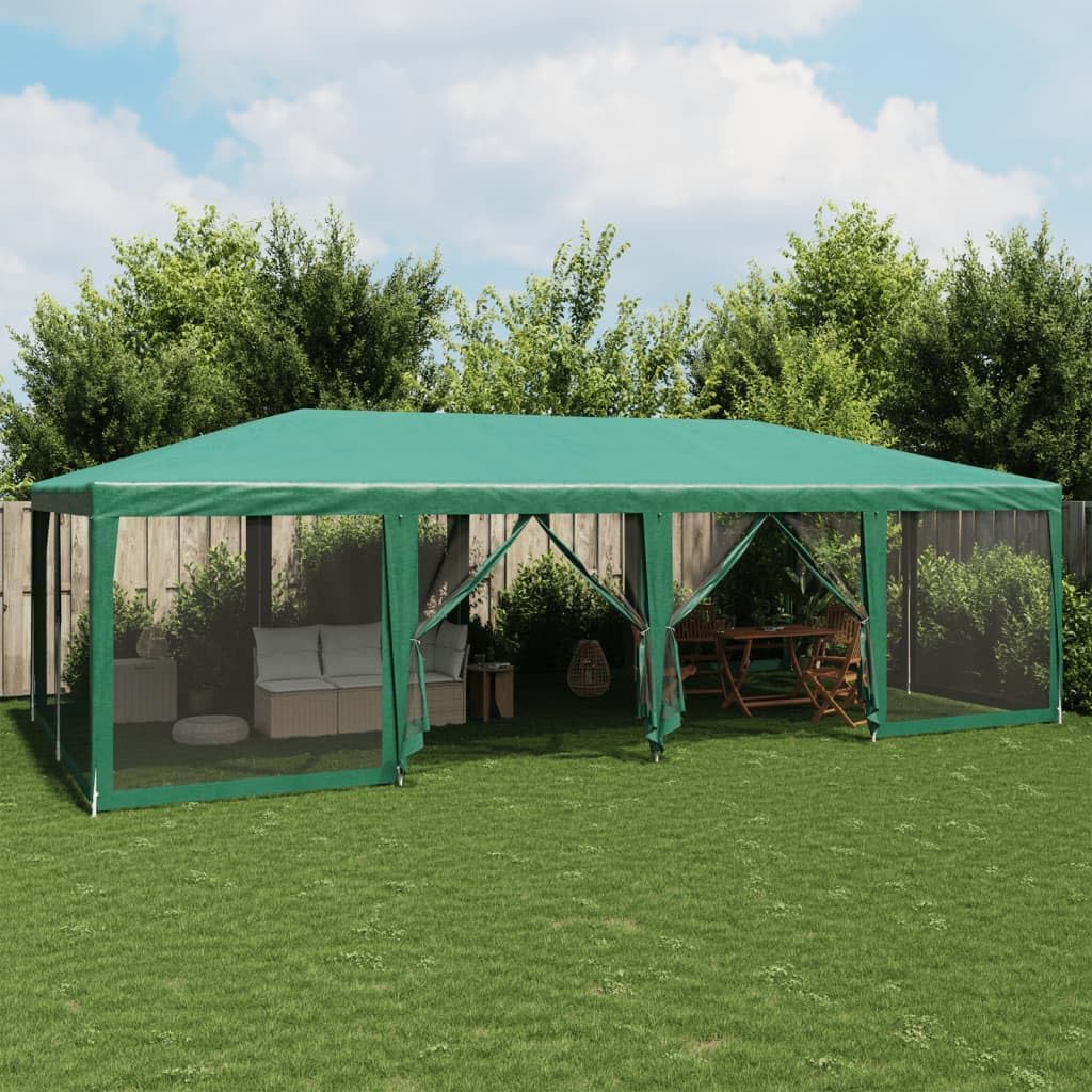 Partyzelt 8 x 4 m - Mit 12 Mesh Seitenteilen für Veranstaltungen und Garten - Grün aus HDPE - Großes Festzelt mit 22 kg Gewicht zur Montage für Feiern und Events