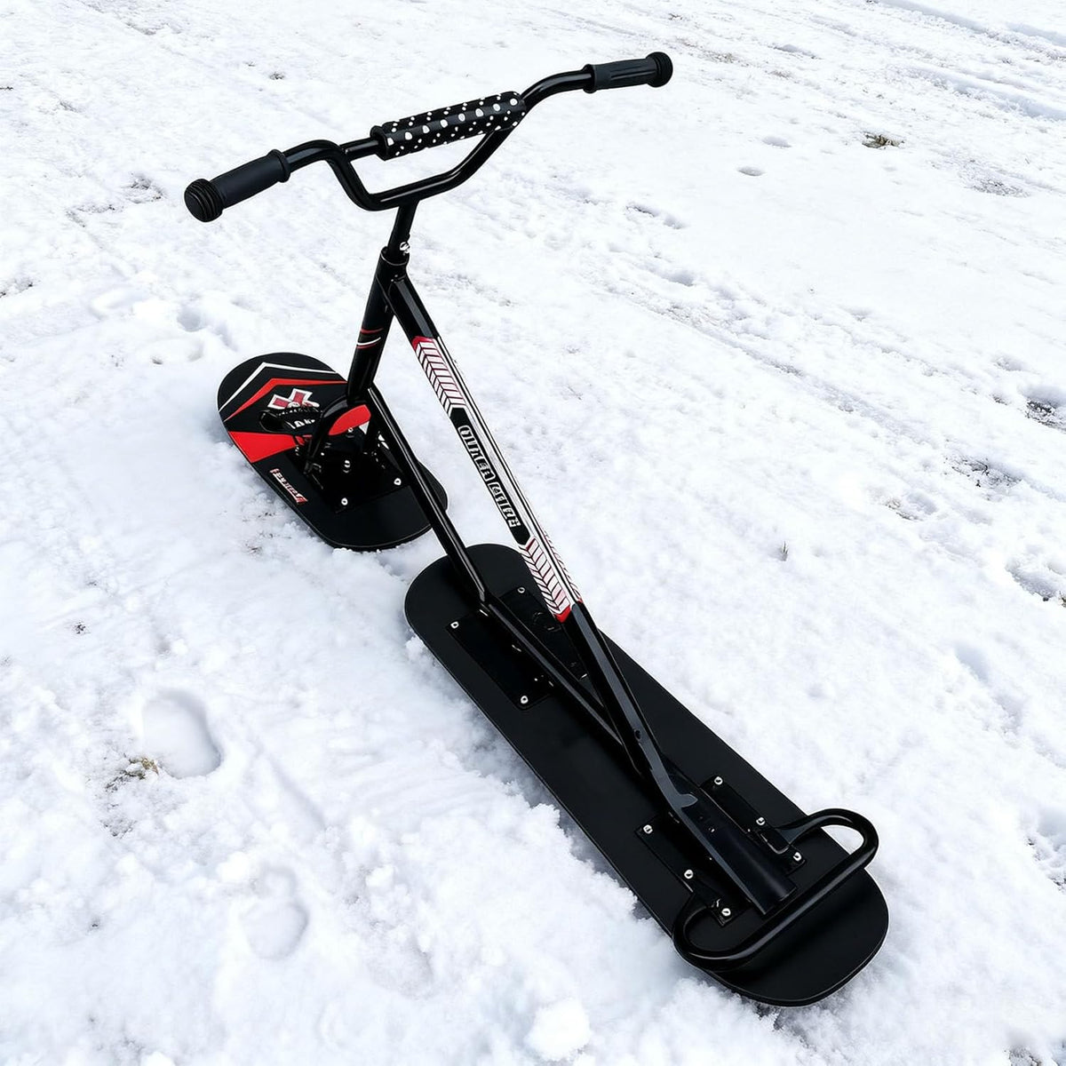 Snowscooter für Jugendliche und Erwachsene - Dual Ski und 360 Grad drehbare Hinterkufen - Aluminiumrahmen mit Ahornholz Deck - bis 100 kg belastbar