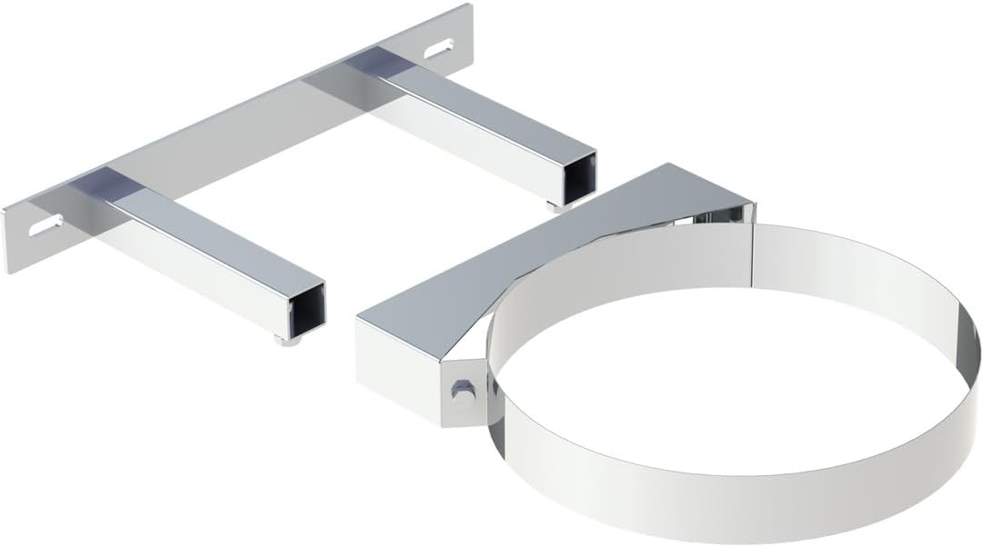 Jeremias DW FU Wand und Kopfteil 450 mm - Edelstahl für Wandhalter bis 250 mm - Doppelwandiges Abgassystem in Silber - Schornsteinelement für stabile Wandmontage