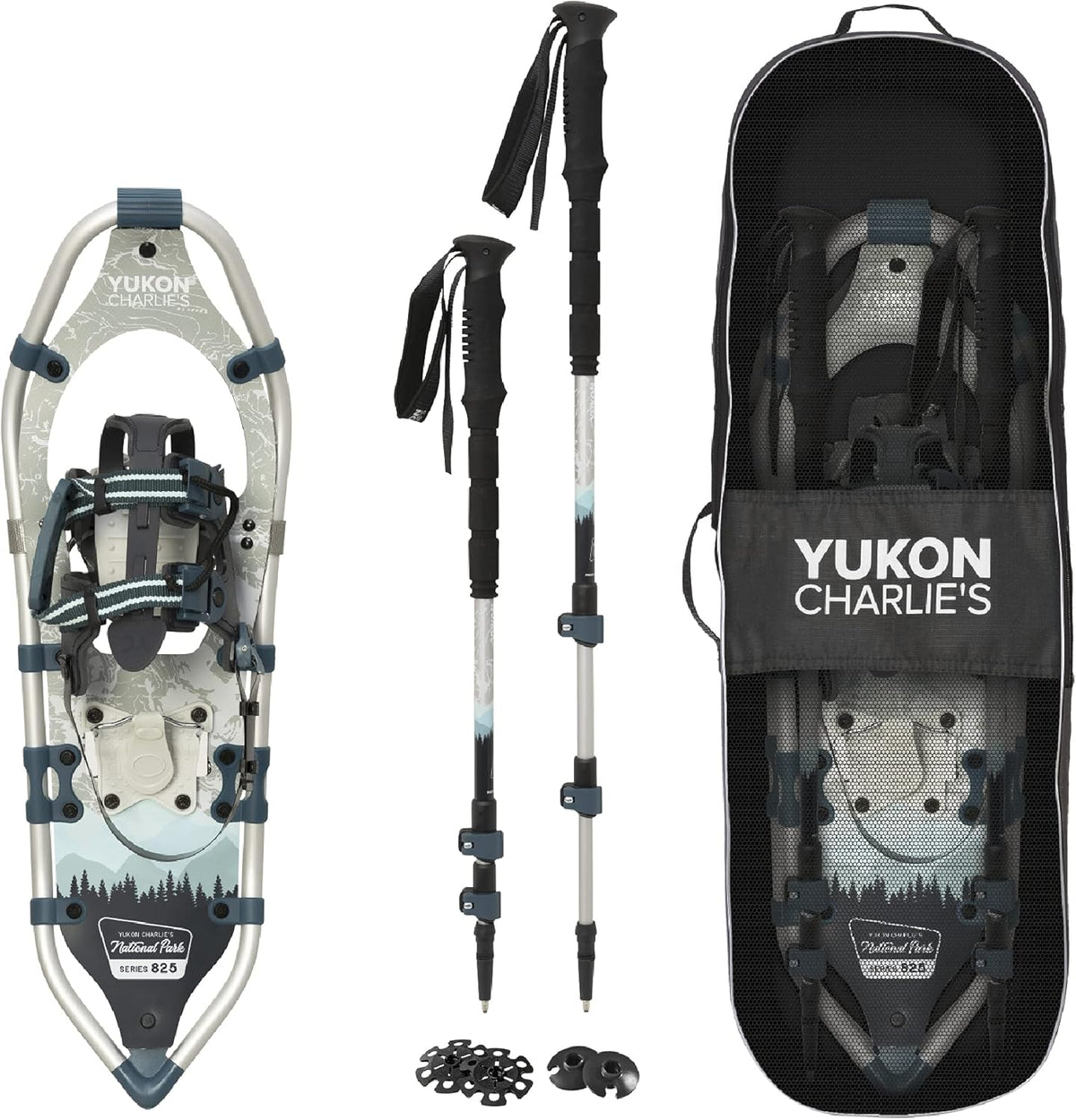 Yukon Charlies National Park Schneeschuh Set - Aluminium V Rahmen in Schwarz - Bis 200 Pfund empfohlenes Nutzergewicht - 63,5 x 20,3 cm für Wintertouren