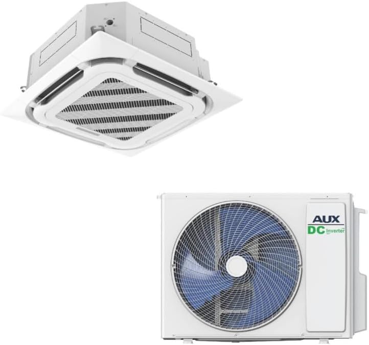 AUX Deckenkassetten Klimaanlage 12000 BTU 3.5 kW - Energieklasse A Plus Plus zum Kühlen und Heizen - 360 Grad Luftverteilung mit Außengerät - R32 für Büro und Gewerbe