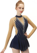 Eiskunstlauf Kleid für Damen - hohe Elastizität mit Blitz Diamant Dekoration - Baumwolle für rhythmische Gymnastik - Wettkampf Outfit für Erwachsene und Outdoor Sport