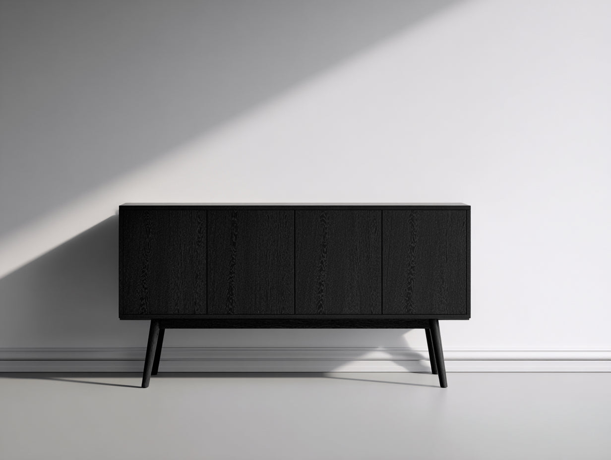 Dielenschränke - Holzwerkstoff 160x40x85 cm - Schwarz - 4 Türen - Modernes Design