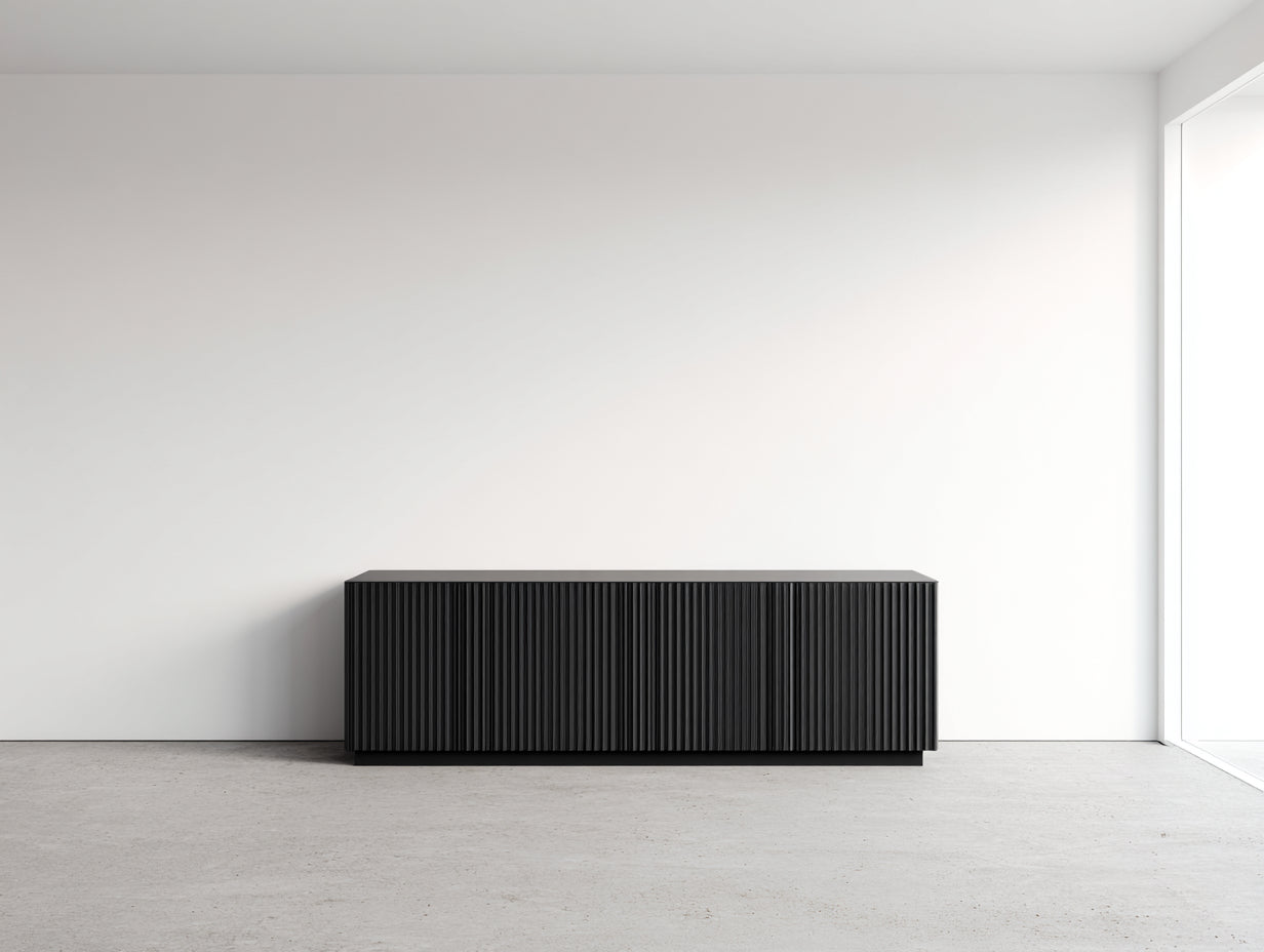 Dielenschränke - Holzwerkstoff 180x40x75 cm - Schwarz - Geriffelte Front - Modernes Design