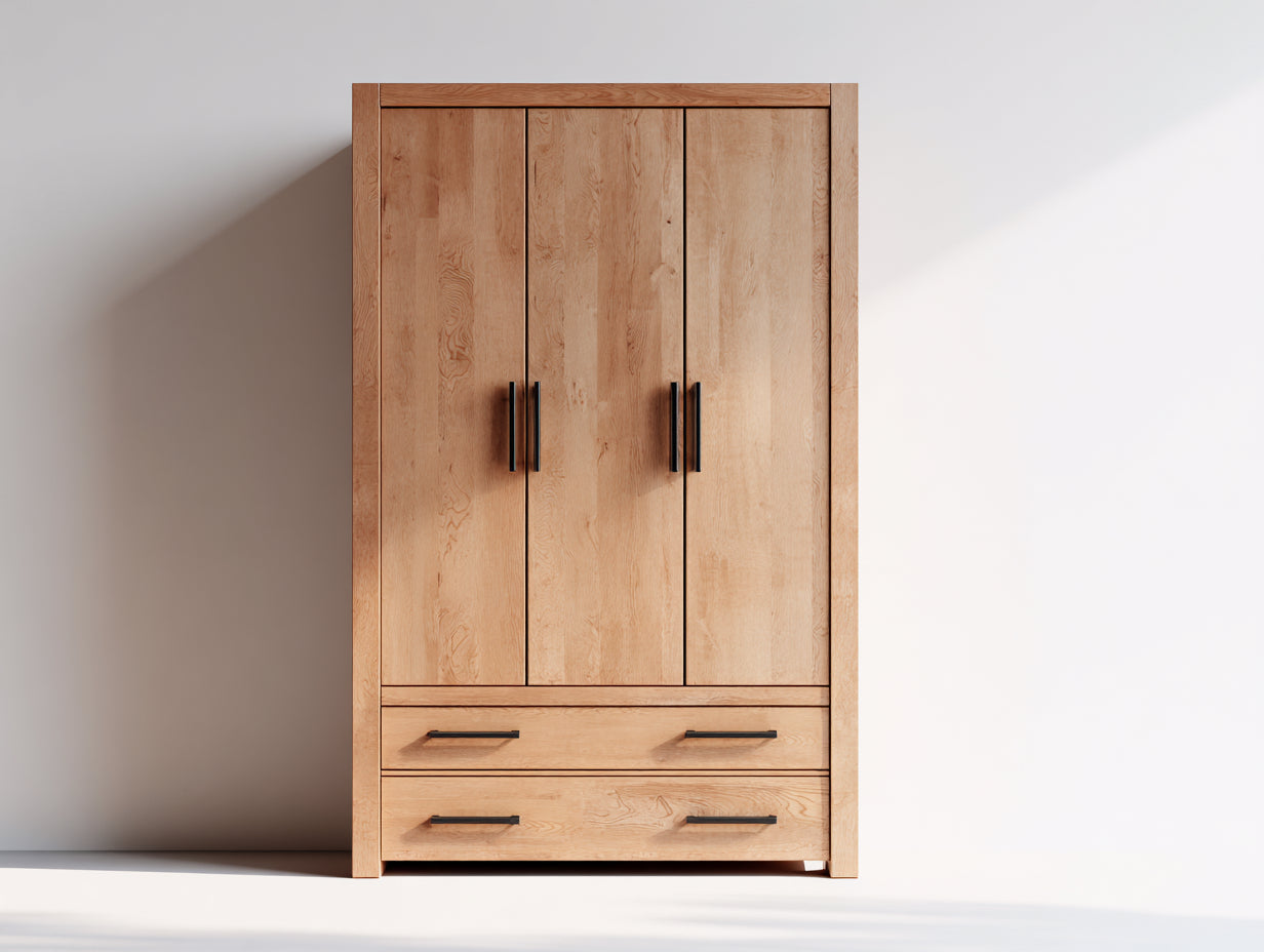 Kleiderschrank - Holzwerkstoff 120x60x200 cm - Eichenfarbe - 3 Türen 2 Schubladen - Modernes Design