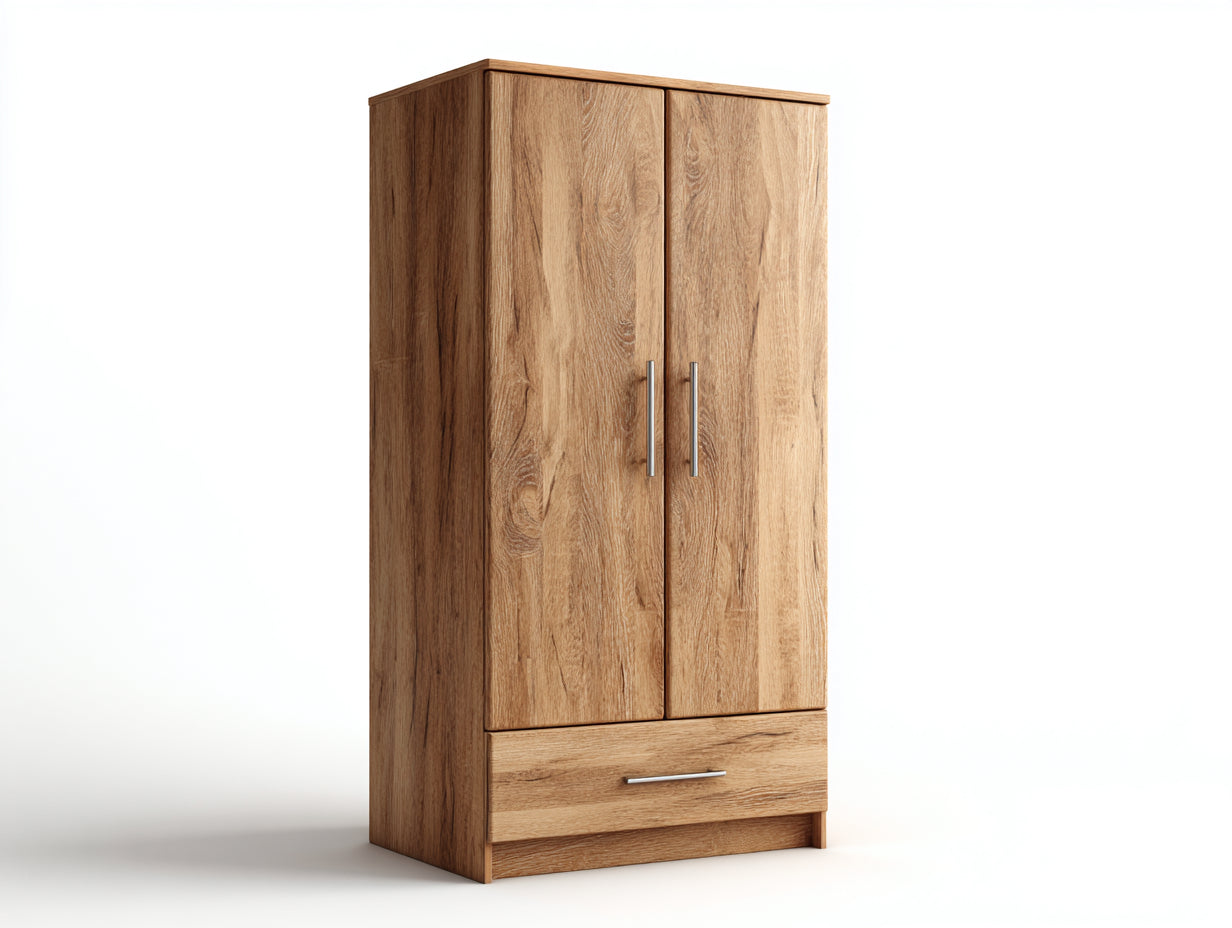 Kleiderschrank Holz Eiche 80x50x180 cm Natur - 2 Türen 1 Schublade Schlafzimmer Flur Stauraum Modern
