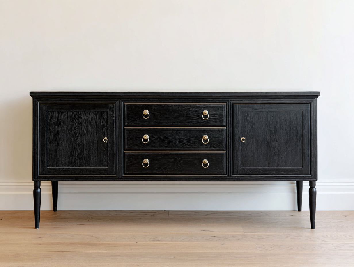 Dielenschrank Sideboard Holz Schwarz 160x40x80 cm - 2 Türen 3 Schubladen Flur Stauraum Modern