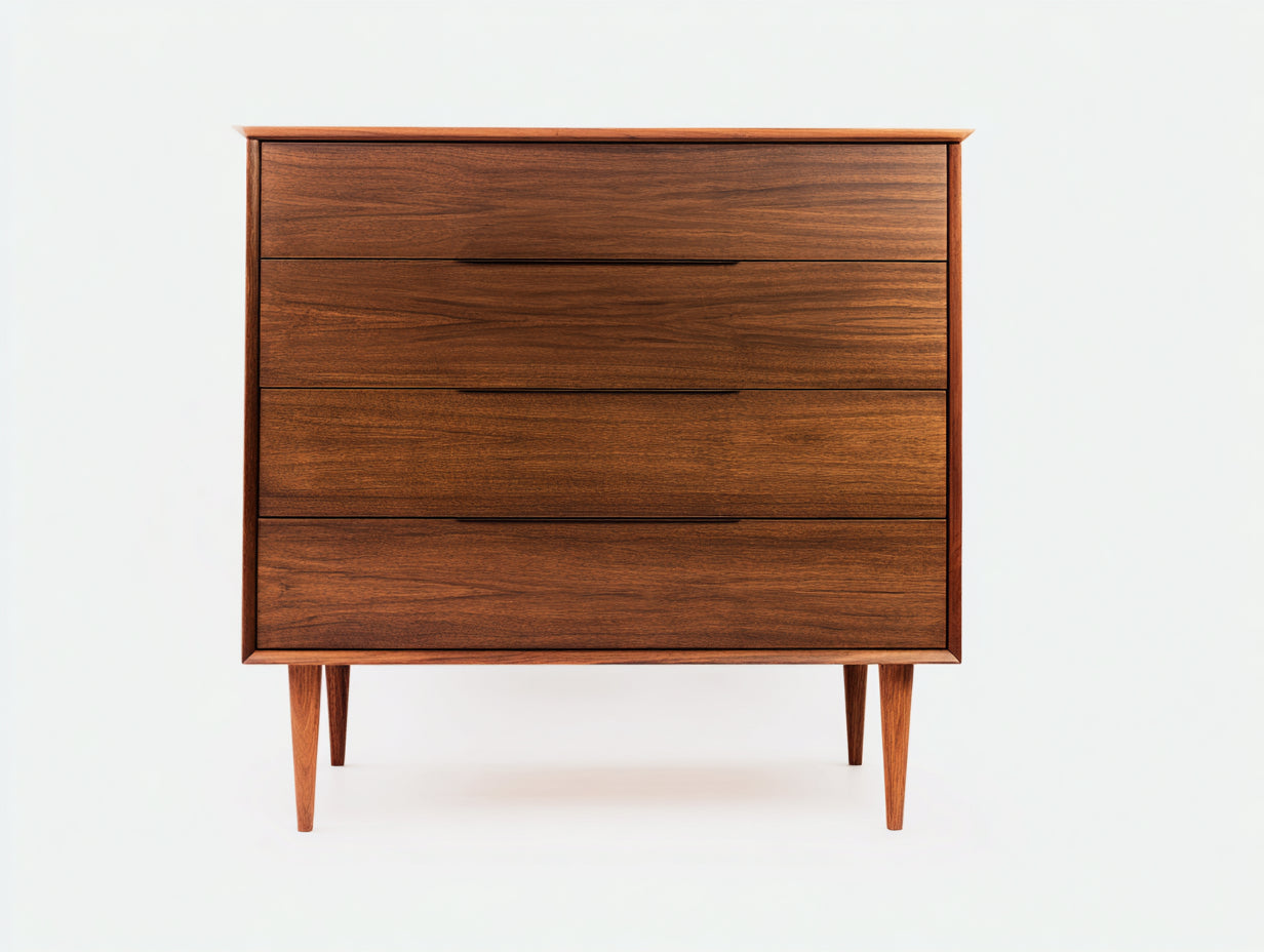 Kommode mit Schubladen aus Massivholz 100x45x110 cm - Walnussfarbe - Mit 4 Schubladen - Modernes Design