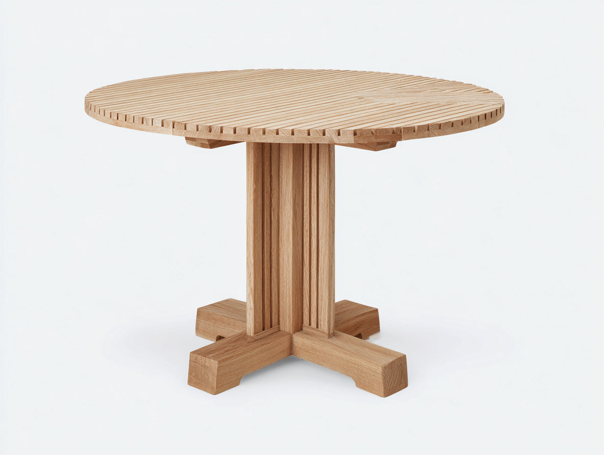 Gartentisch Holz Natur Rund 100x100x75 cm Massivholz Outdoor Tisch Moderne Säulenbasis Minimalistisch