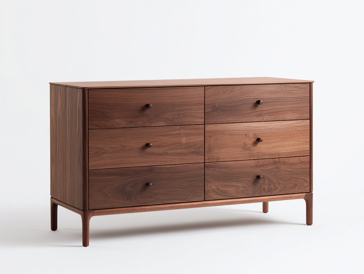 Kommode mit Schubladen - Holzwerkstoff 140x45x85 cm - Walnussfarbe - 6 Schubladen - Modernes Design