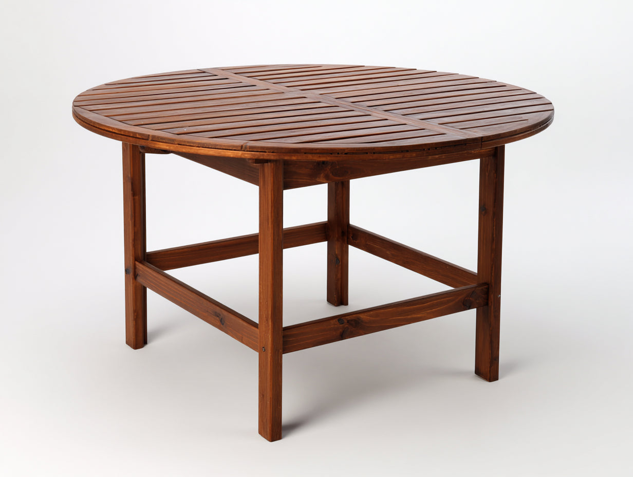 Gartentisch Holz Natur Rund 120x120x75 cm Massivholz Esstisch Outdoor Terrasse Klassisch Modern