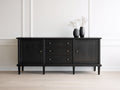 Dielenschrank Holz Massivholz 160x40x75 cm Schwarz - Vintage Landhaus Stil Flur Kommode mit 2 Türen 3 Schubladen Stauraum