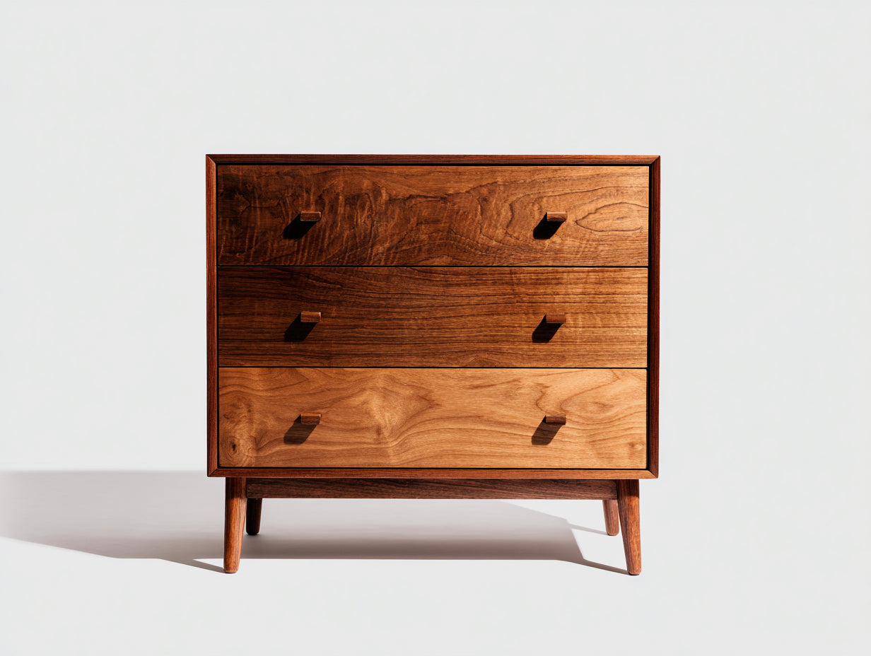 Kommode mit Schubladen Holz Walnuss 90x40x80 cm Braun - Mid Century Design 3 Schubladen Schlafzimmer Wohnzimmer Stauraum