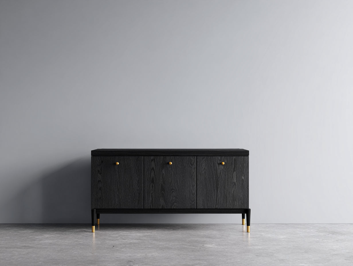 Dielenschrank Sideboard Holz Schwarz 150x40x70 cm - 3 Türen Flur Stauraum Modern Minimal
