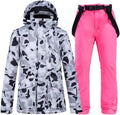 WAOCEO Damen Schneeanzug XXL - Snowboardjacke und Skihose als Winter Set - Atmungsaktive Sportswear für Schnee und Outdoor - Winterskianzug für Skifahren und Snowboarden