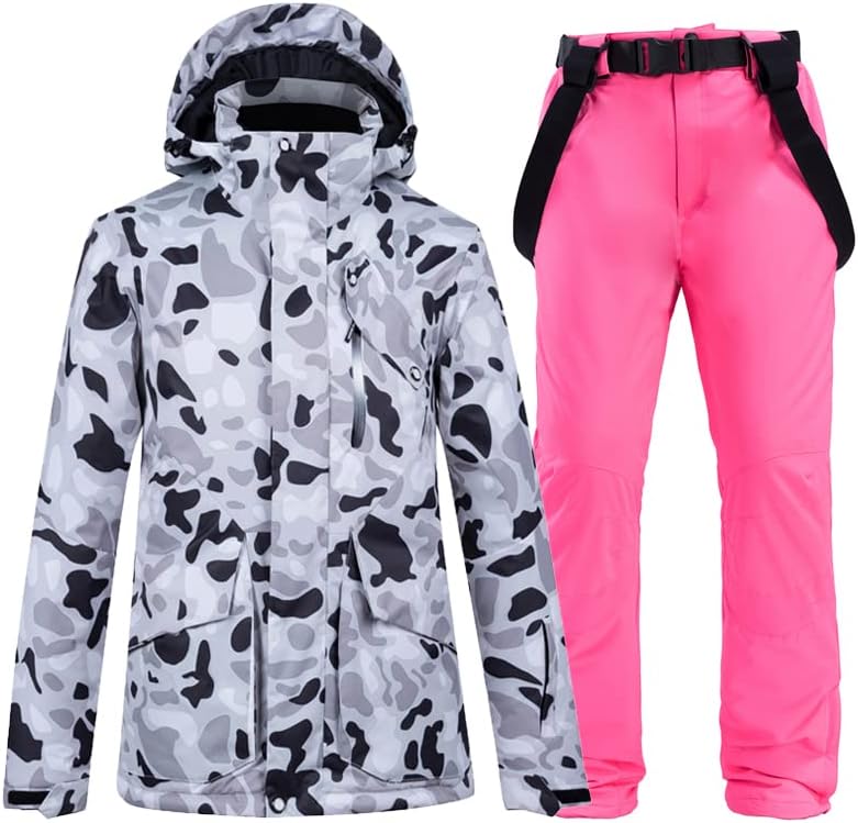 WAOCEO Damen Schneeanzug XXL - Snowboardjacke und Skihose als Winter Set - Atmungsaktive Sportswear für Schnee und Outdoor - Winterskianzug für Skifahren und Snowboarden