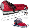 Kinder Pulk Schneeschlitten - Mit Gurt und Deichsel für Skifahren Wandern und Trekking - Rot Schwarz aus Glasfaser - 131 x 53 x 30 cm für Winter und Freizeit