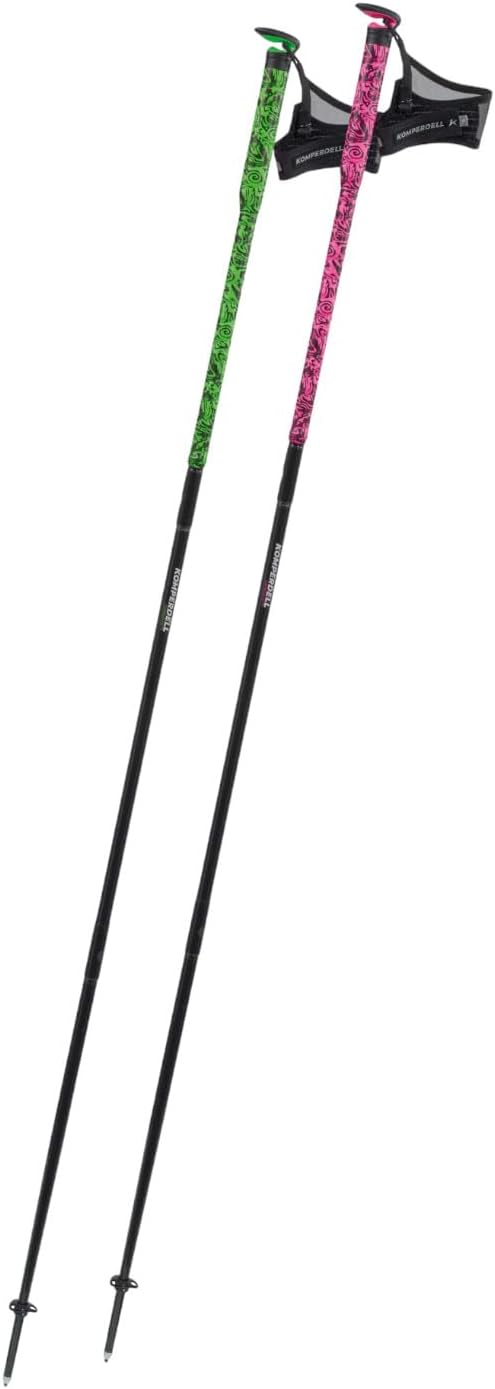 Komperdell FXP Carbon Ultra Wanderstock - Faltstock mit 115 cm Länge - Grün Pink und 45 cm Packmaß - Ultraleicht für Wandern Trekking und Reisen
