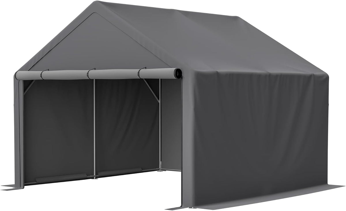 Fahrradgarage 305 x 296 x 233 cm - Wasserdichtes Lagerzelt mit Stahlkonstruktion und PE Plane - Grau für Fahrräder Motorräder und Gartengeräte - Winterfest für Garten und Hof