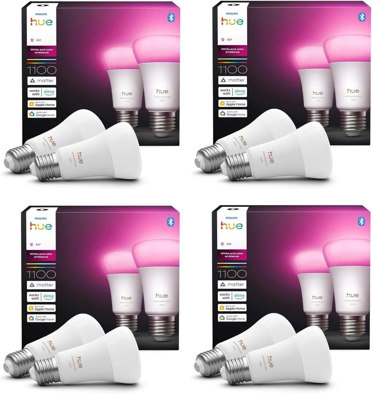 Philips Hue White and Color Ambiance E27 - 8 smarte A60 LED Leuchtmittel mit 1100 Lumen Klasse - Dimmbar mit 16 Millionen Farben - App und Sprachsteuerung mit Alexa und Google