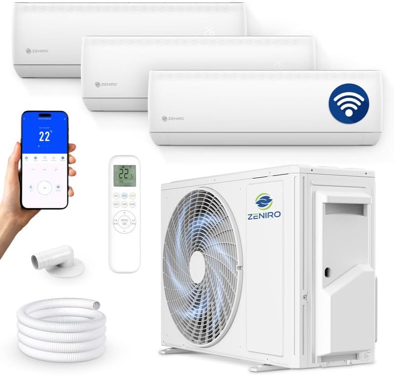 Multi Split Klimaanlage 27000 BTU - Set mit 3 Innengeräten und 3.5 kW je Einheit - Kühlen Heizen bis minus 20 Grad und 4D AirFlow - WiFi App Steuerung mit R32