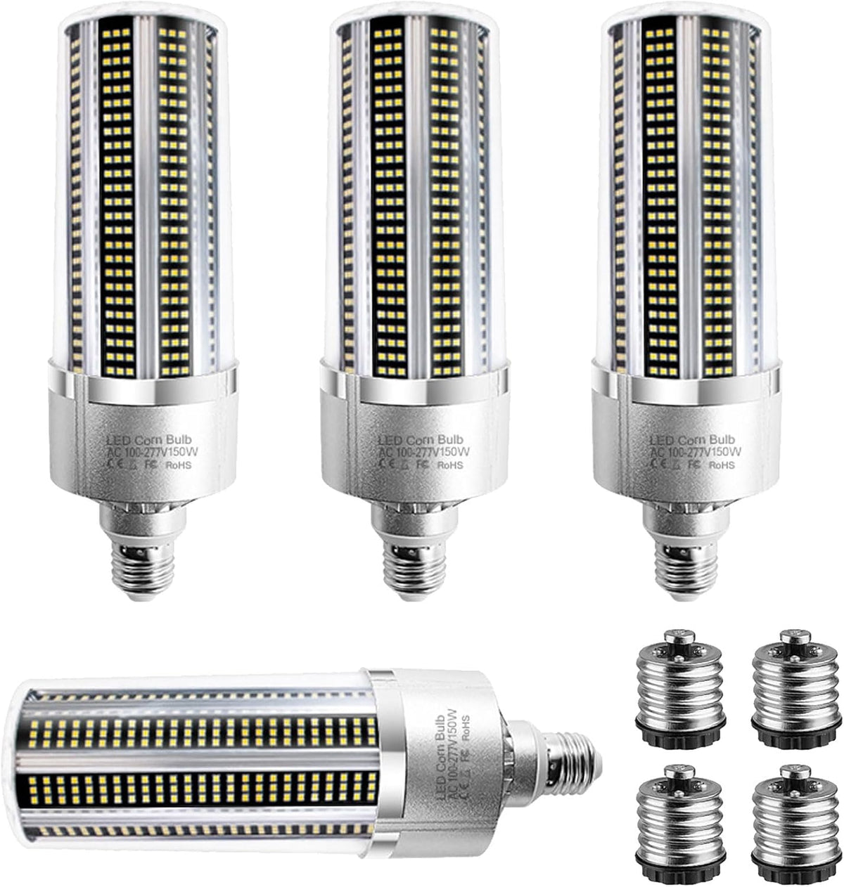 LED Maislampe 150 W - 19500 Lumen mit E26 E27 Sockel - Inklusive E39 E40 Adapter für großflächige Beleuchtung - Für Garage Innen und Außenbereiche