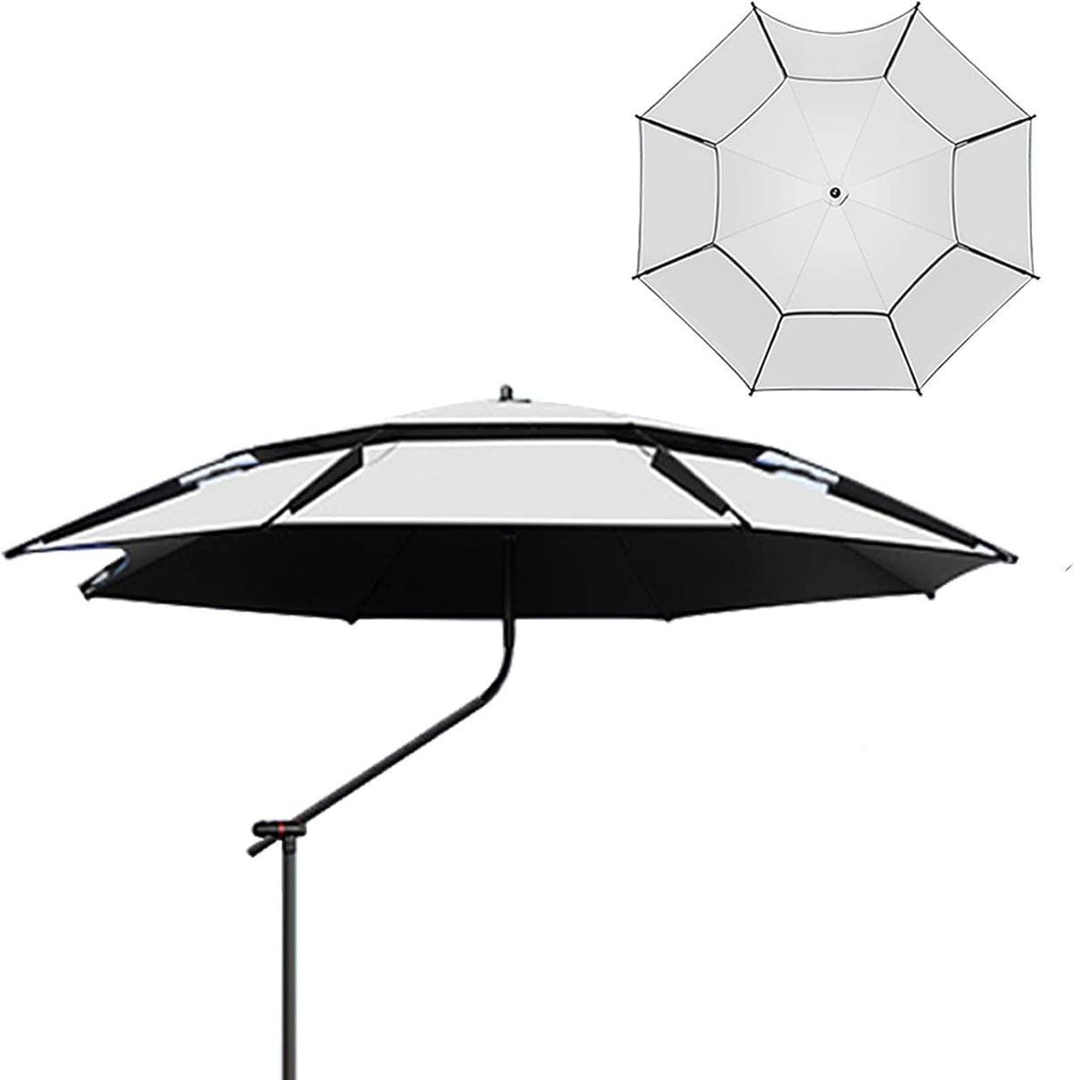LBRTMED Sonnenschirm 200 cm - Outdoor Schirm in Hellgrau mit 360 Grad Rotation und Belüftung - Regenfeste Konstruktion für flexible Ausrichtung - Für Camping Strand Terrasse und Angeln