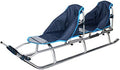 2 in 1 Kinder Duo Schlitten - Aluminium mit Rückenlehne Matratzen und LED - Für 2 Personen bis 100 kg - Silver Navy 135 x 40 x 42 cm für Winter und Rodeln