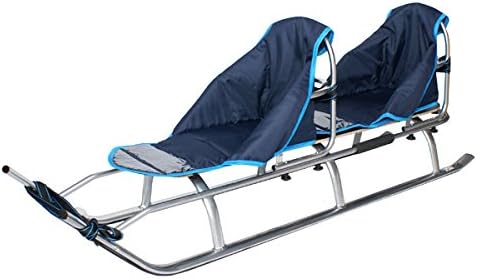 2 in 1 Kinder Duo Schlitten - Aluminium mit Rückenlehne Matratzen und LED - Für 2 Personen bis 100 kg - Silver Navy 135 x 40 x 42 cm für Winter und Rodeln