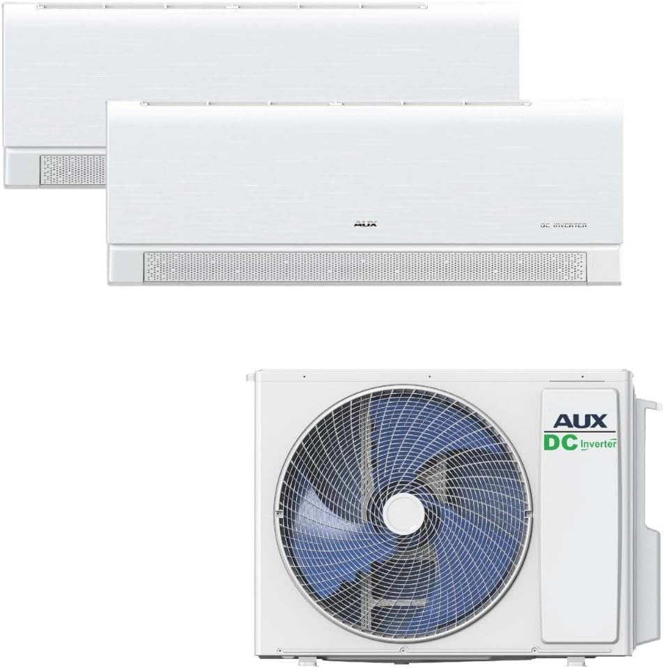 AUX Multi Split Klimaanlage 18000 BTU - 5,3 kW Set mit Außengerät und zwei 9000 BTU Wandgeräten - Energieklasse A Plus Plus WLAN und R32 - Mattweiß für Klimatisierung von zwei Räumen