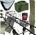 Karpfen Angelset mit drei Ruten - 12 ft Ruten mit Rollen und Tragetasche - Schwarz Silber mit Ausrüstung - Komplettset für Ansitzangeln und Karpfen