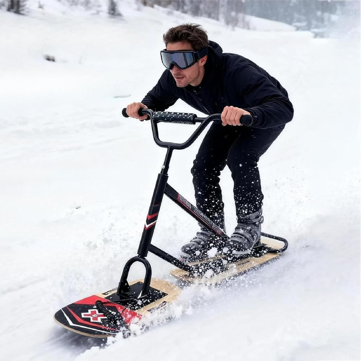 All Terrain Snowboard Schlitten - 360 Grad drehbar mit Aluminiumrahmen - Bis 150 kg Traglast für Erwachsene und Jugendliche - Woodcolor für Familie und Wintersport