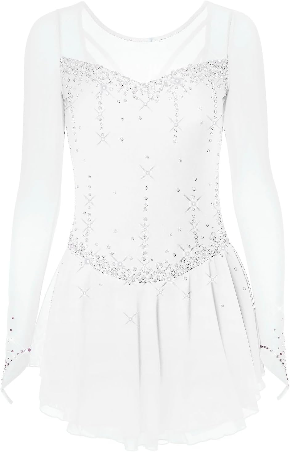 MINKATE Eiskunstlauf Wettkampfkleid - Langarm mit Farbverlauf für Mädchen - Handgefertigtes Skating Performance Kostüm - Wintersport Outfit für Training und Auftritt