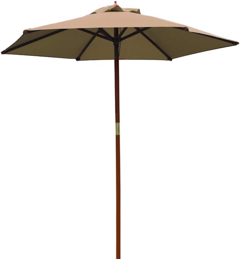 CHCWR Strandschirm 2,1 m - Robuster Markt Sonnenschirm in Kaffeefarbe mit Holzstange - Manueller Kordelzug und 8 Rippen - Für Strand Terrasse Gartentisch und Außenbereich