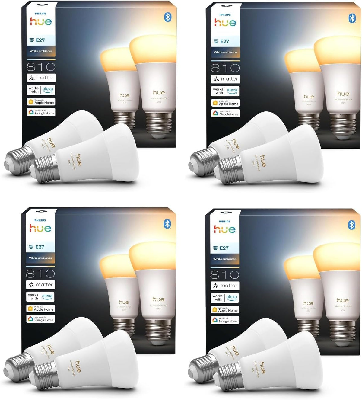 Philips Hue White Ambiance E27 Smart LED 8 Stück - 6 W A60 Leuchtmittel mit dimmbarem Weißlicht - App und Sprachsteuerung mit Alexa und Google - Smart Home Beleuchtung