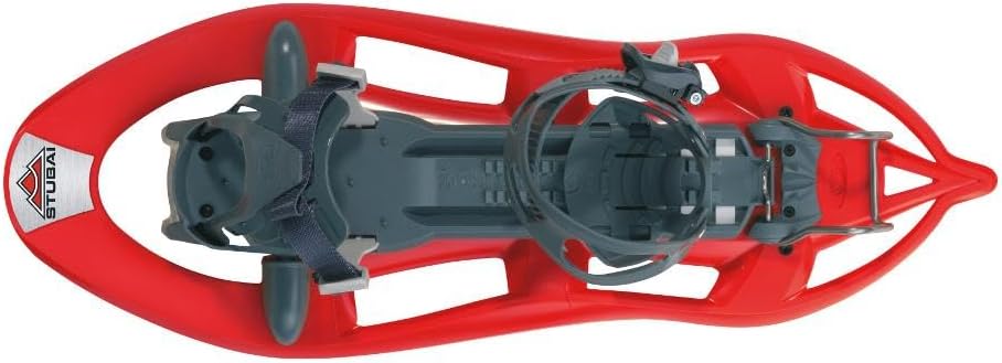Leichte Schneeschuhe mit Steighilfe - Rot aus Kohlenstoffstahl für Schuhgröße 35 bis 47 - 660 x 250 mm für 50 bis 120 kg - Mit Universalbindung Ratschenverschluss und Riemen