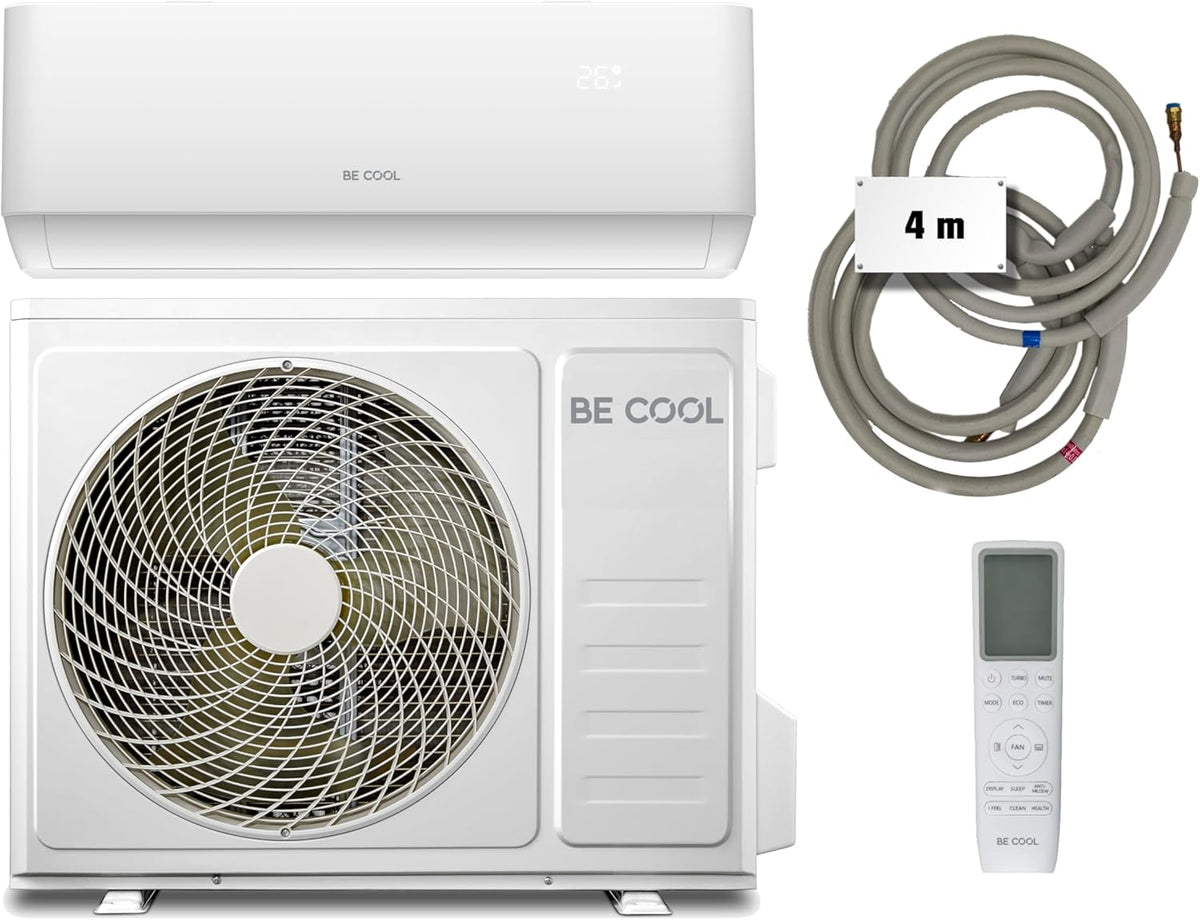 BE COOL Premium Split Klimaanlage 18000 BTU - 5100 Watt Kühlen und Heizen bis 160 Kubikmeter - WiFi Quick Connect und Fernbedienung - R32 mit 4 m Leitung und Ruhemodus